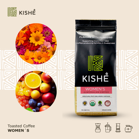 Organic Womens cultivated toasted coffee notes, 12onz Kishe Organics